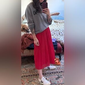 Red Pleated Swiss Dot Midi Skirt - Make Me An Offer!!!
